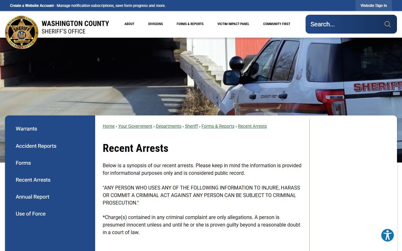 Washington County jail mugshots and recent arrest releases